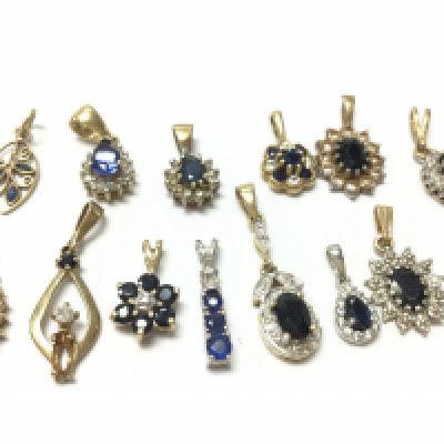 9ct Gold Sapphire and diamond set pendants , 11.3G total weight. Postage category A