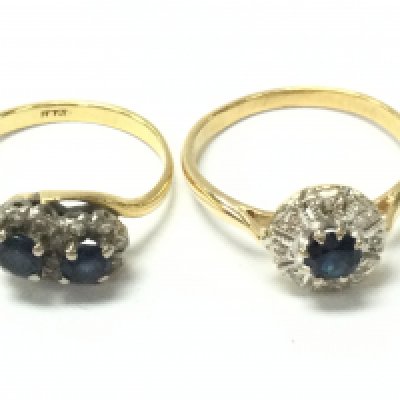 18ct gold and unmarked Sapphire and diamond set rings. Total weight 6.3G . Postage category A