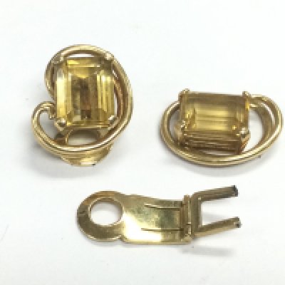 A pair of gold earrings set with citrine stones, some damage, approx 12.3g. Shipping category A.