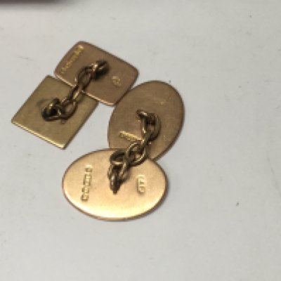 Two 9 ct gold cufflinks 6.7 grams together With cufflinks earrings and costume jewellery.