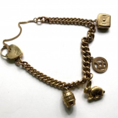 A 9ct gold charm bracelet. 10.9g (A)