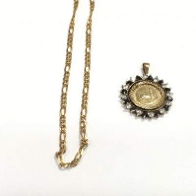 A 9ct gold chain 8.83g with a jewellers copy 1/10 krugerrand in 9ct gold mount 5.13g Postage A