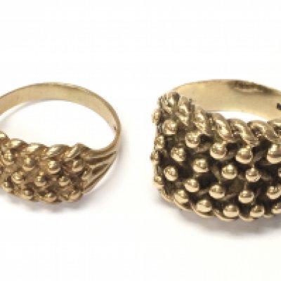 Two 9ct gold gypsy rings size S & U. Total weight 16.3g Postage category A