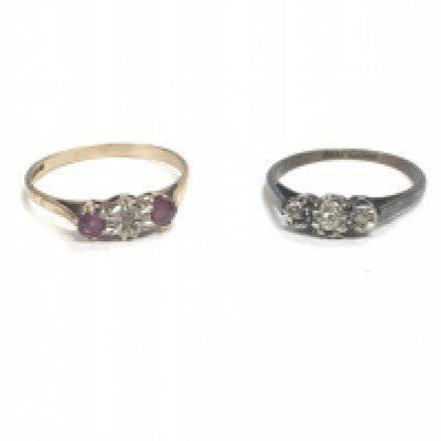 Two rings one 9ct gold size P/Q and one gold and platinum, size L/M. Total weight 3.2g Postage category A