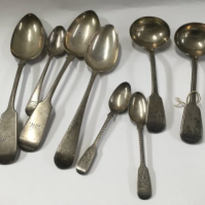 A collection of George III and later silver cutlery.
