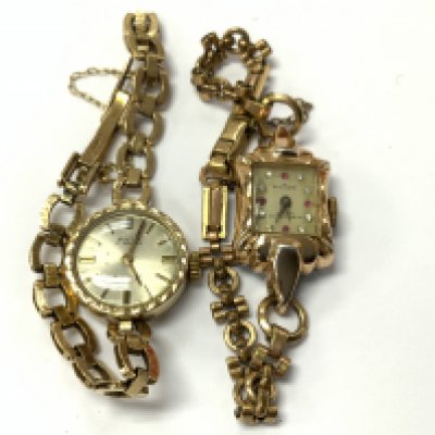 9ct gold ladies watches. Approximately 26.17g. Postage category A.