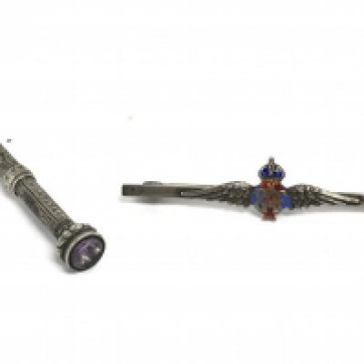 A Sampson Mordan propelling pencil and silver enamelled RAF brooch. Postage category A