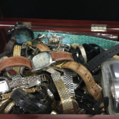 A box of mixed watches including Sekonda, Rotary, Avia, Timex. Postage category C