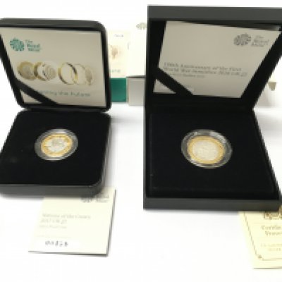 Silver proof piedford &pound;2 coin and a silver proof 2017 &pound;1 coin both with COA.