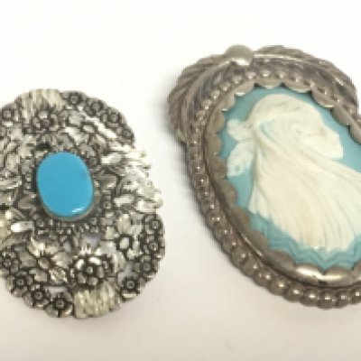 Native American silver cameo pendant and turquoise brooch. Postage cat a- NO RESERVE