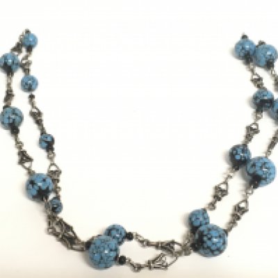 An Egyptian revival silver bead necklace, postage category A- NO RESERVE