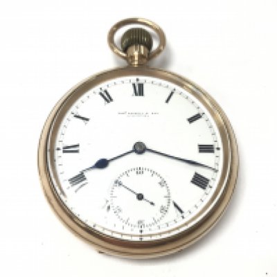 A 9ct gold open face pocket watch by Thomas Russell. 84.50g. Approx 50mm case diameter. Not seen running.