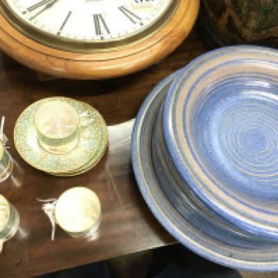 Hammersley T Goode cups and saucers and a collection of blue plates