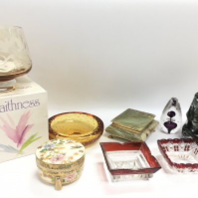 A collection of art glass including a Whitefriars vase, A Boxed Caithness vase, various paperweights Etc. This lot cannot be posted