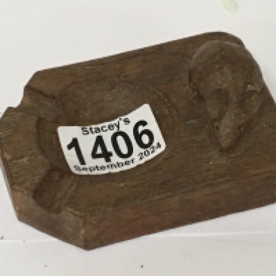 A Mouse Man carved oak ashtray.