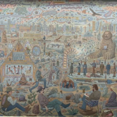 Robert Warner, 1977, Watercolour painting titled Enlightened Ages, Exhibited Royal Academy 1983. 104.5cm x 79cm (D)