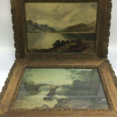Two gilt framed landscape paintings, possibly of Ireland, approx 40cm x 32cm. Shipping category D.