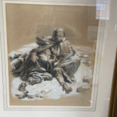 A watercolour painting of a Russian Solider, dated 1812. 67cm x 57cm (D)