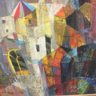 A framed oil on canvas abstract signed A Kosx .