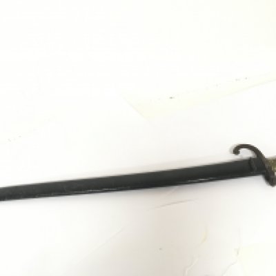 A French Chassepot bayonet 1871 pattern with brass handle grip the edge of the blade with inscription and date