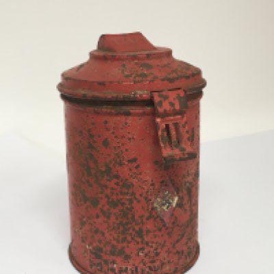 A rare German Third Reich Hitler Youth money collection tin with a hinged top and embossed inscription.