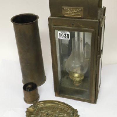 A brass cased 1925 Bosun lamp brass shell cases and a brass dish Memorial of British Heroes dish