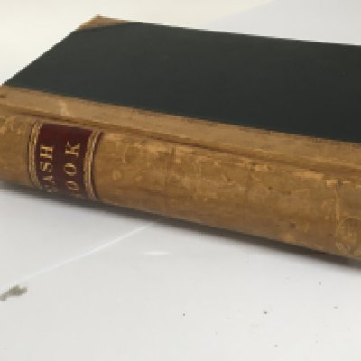 A Quality unused half leather bound Cash book numbered and lined pages.