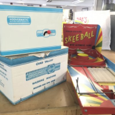 Chad Valley tin plate Skee Ball & a boxed Chad Valley washing machine, postage category C. NO RESERVE