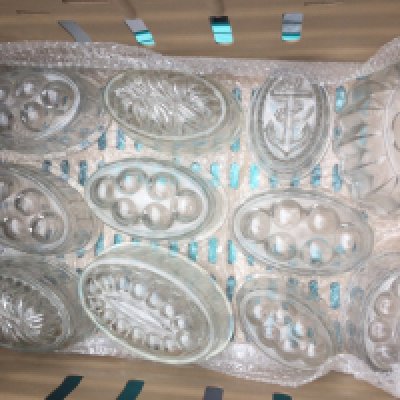 A collection of glass jelly moulds
