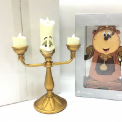 Disney Beauty and the Beast boxed Cogsworth Disney Parks exclusive clock and a Lumiere light up figure