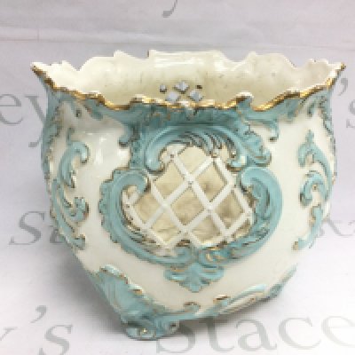 An English pottery jardiniere piercework and applied decoration, approx height 22.5cm. Shipping category D. NO RESERVE