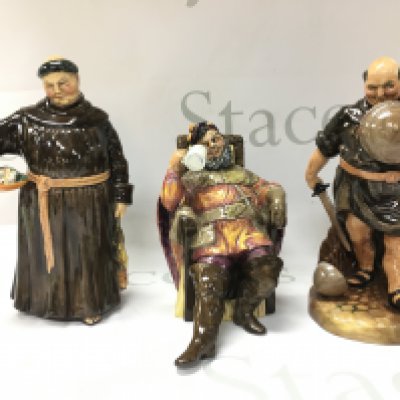 Royal Doulton porcelain figures including Friar Tuck, The Foaming Quart etc. this lot cannot be posted. this lot cannot be posted
