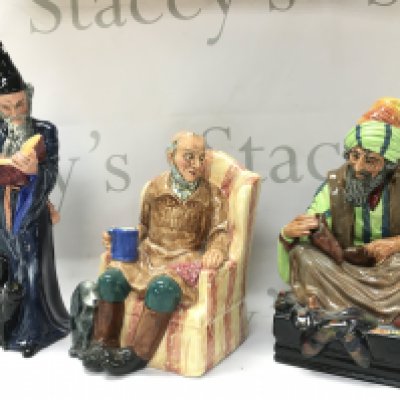 Royal doulton figures including Uncle Ned, Cobbler, The Wizard. No obvious damage or restoration