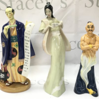 Royal Doulton porcelain figures The Genie, Reflections Cherry Blossom, Ko Ko. No obvious damage or restoration This lot cannot be posted
