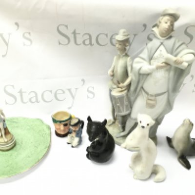 A collection of ceramics including a large Lladro Pregonero figure ,USSR animal figures, Royal Albert Gossamer dish. This lot cannot be posted