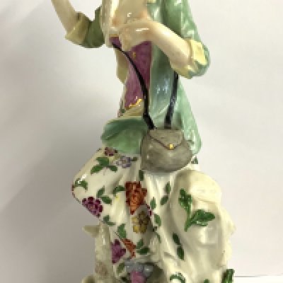 A Chelsea porcelain figure of a lady, gold anchor mark, incised 46D.. ( Prov. lot 190 Neales, Alma country house sale May 1985).