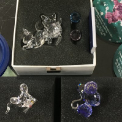 Swarovski boxed pair of kittens, together with a boxed mouse holding yellow cheese and a boxed Lovlots Zodiac 5004623 Chu Chu the Rat