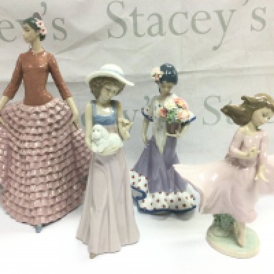 Three Lladro figures and a Nao example including a boxed Flor Maria example. Shipping category D.