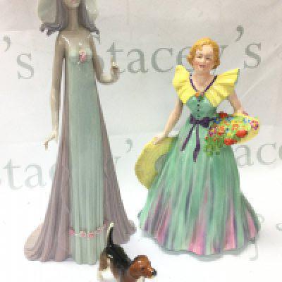 Porcelain figures including a Beswick figure of a dog (damaged & restored) , Jeanette T. Lawrence Falcon Pottery Longton figure , Lladro The Debutante figure, this lot cannot be posted