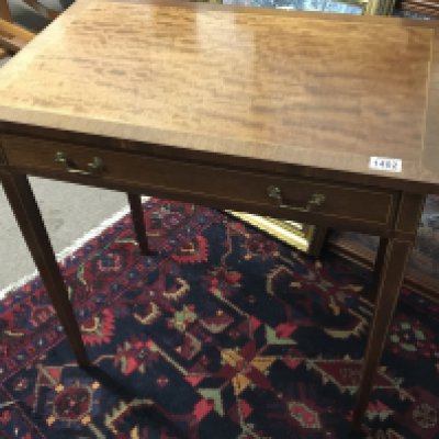 A Mahogany side table with a cross banded edge above a single drawer on square tapering legs. NO RESERVE