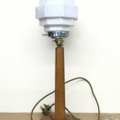 A 1930s art deco table lamp and shade, 55cm tall. This lot cannot be posted