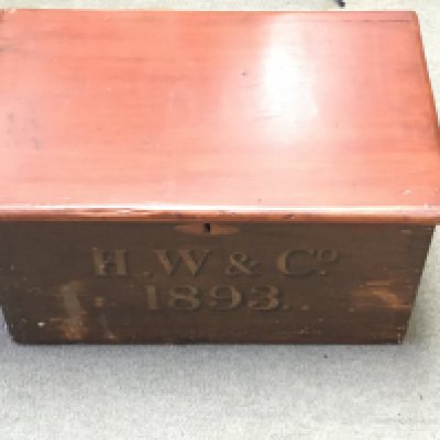 An 1893 shipping truck 56cm wide 35 deep 30cm high.