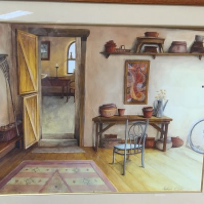 Amanda Clark, 2 well painted watercolour paintings of cottage rooms. 84cm x 70cm / 75cm x 59cm