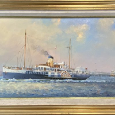 Colin Moore, oil on canvas titled Royal Eagle, Departing Southend for London. 60cm x 34.5cm (D)
