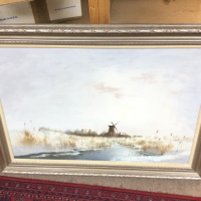 A framed 20th century oil on canvas painting by David F. Dane of a winter rural scene. Dimensions 108x78cm approximately. NO RESERVE