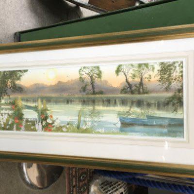 A framed watercolour, a view of Wraxham Norfolk by D Haddon, dimensions 45x88cm
