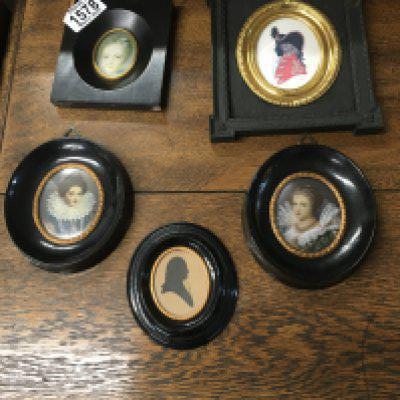 Five retrospective copy miniature portrait paintings.