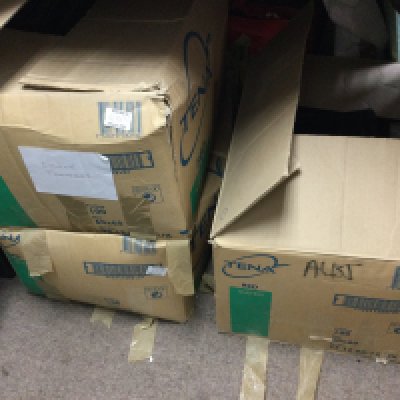 Three large boxes containing first day covers and some stamp albums. This lot cannot be posted