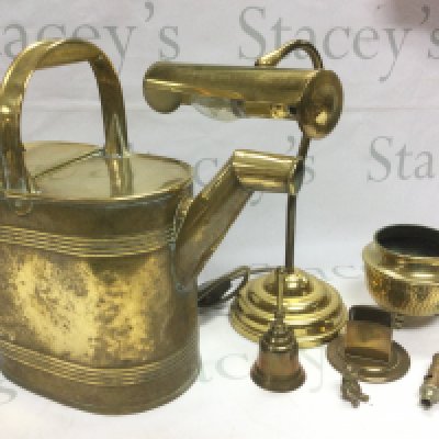 Two boxes of brass and copper ware including a smal dinner gong, horse brasses etc. Shipping category D. NO RESERVE