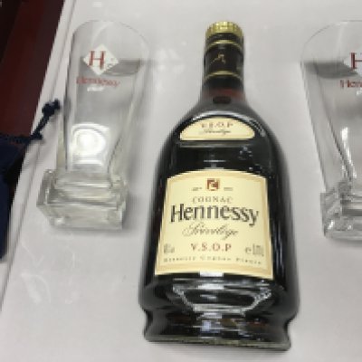 A boxed bottle of Hennessy Glac&#2013265929 privilege V.S.O.P cognac .